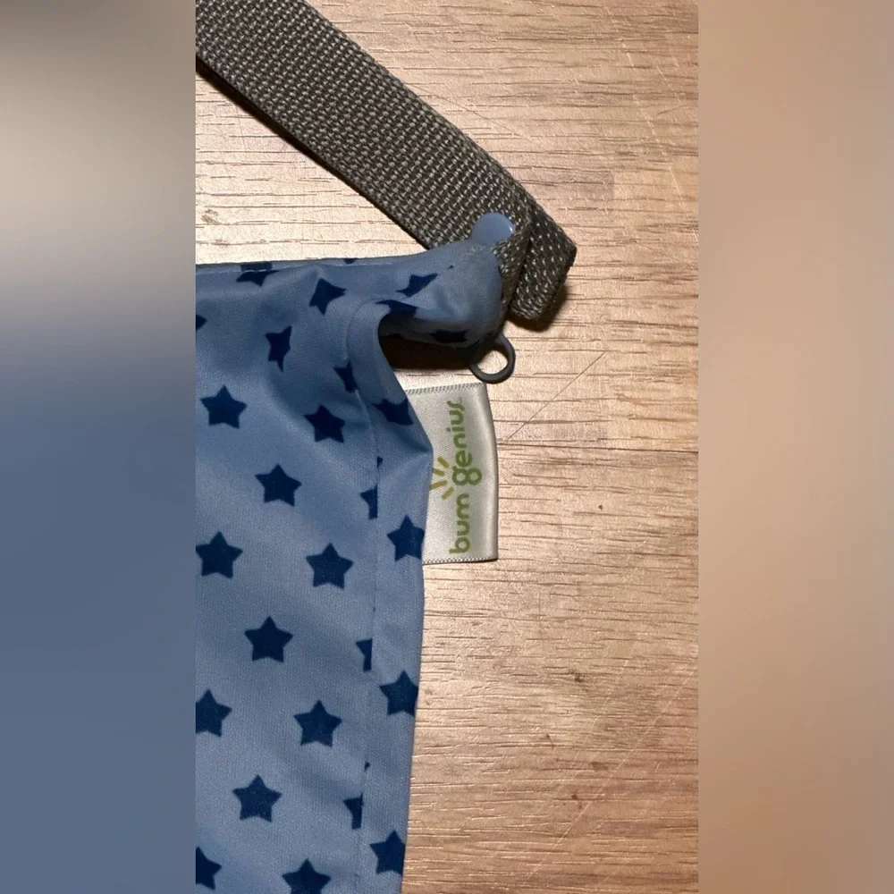 BumGenius Zippered Wet Bag Star Print Cloth Diaper Bag Blue