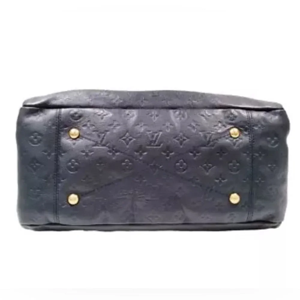 Auth Louis Vuitton Artsy Shoulder Bag MM Deep Navy Blue Leather Boho Monogram