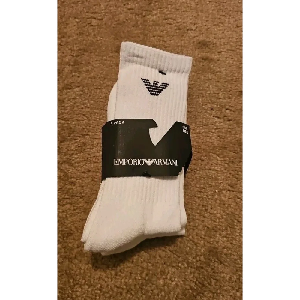 Emporio Armani Mens Crew Socks 3 Pack White Cotton