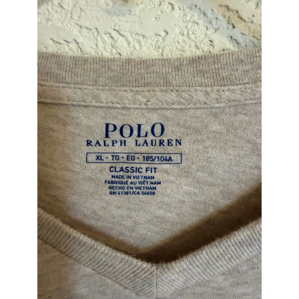 Polo Ralph Lauren Mens XL Classic Fit V-Neck T-Shirt Heather Tan Beige Cotton
