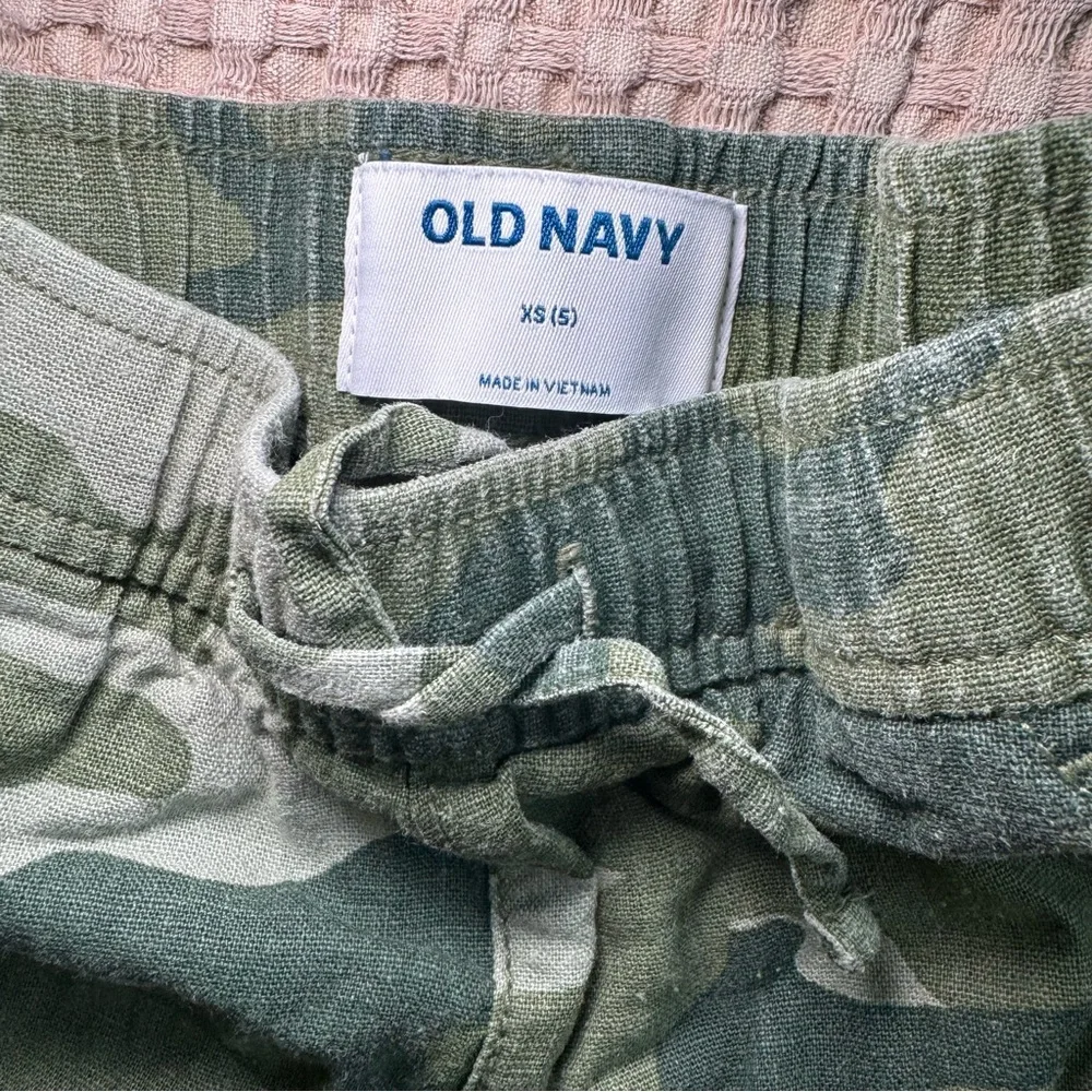 Old‎ Navy Kids Girls XS (5) Green Camo Linen-Blend Shorts Pockets Drawstring