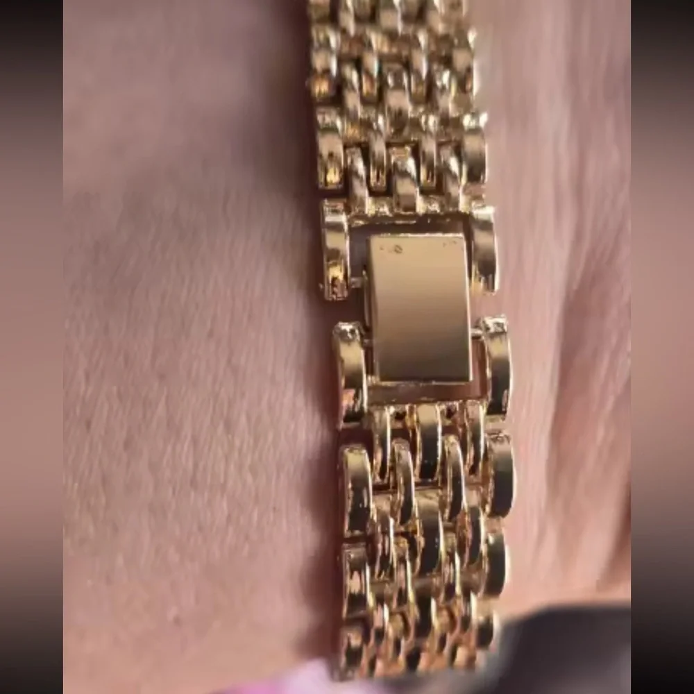 Vintage Gold Black Rectangular Watch with Crystal Dial