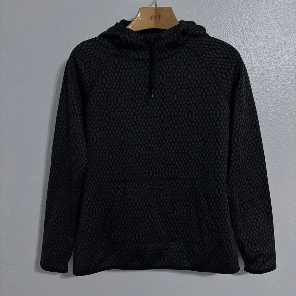 Nike‎ Therma-Fit Black Dot Pattern Hoodie Medium Thumbholes Pullover Sweatshirt