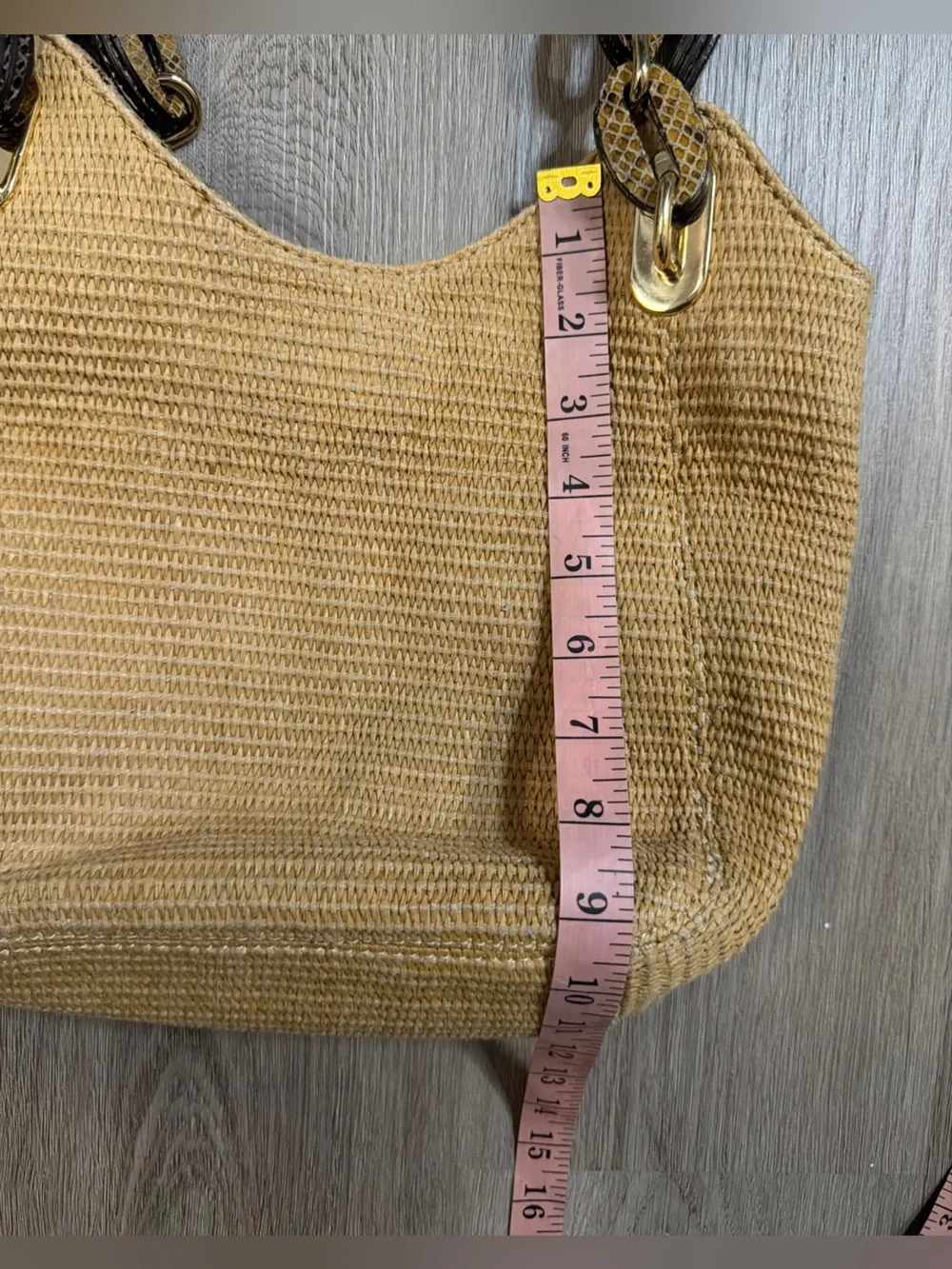 Michael Kors Woven Shoulder Tote with Chain-Link Snakeskin Straps - Tan