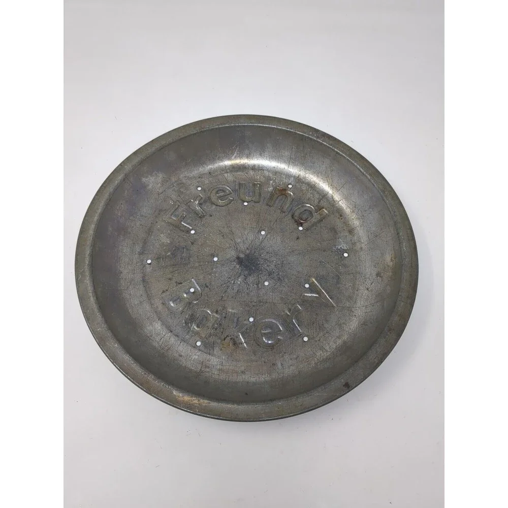Freund Bakery Tin Metal Pie Pan 9” St Louis Missouri Kitchen‎ Jewish Decor VTG