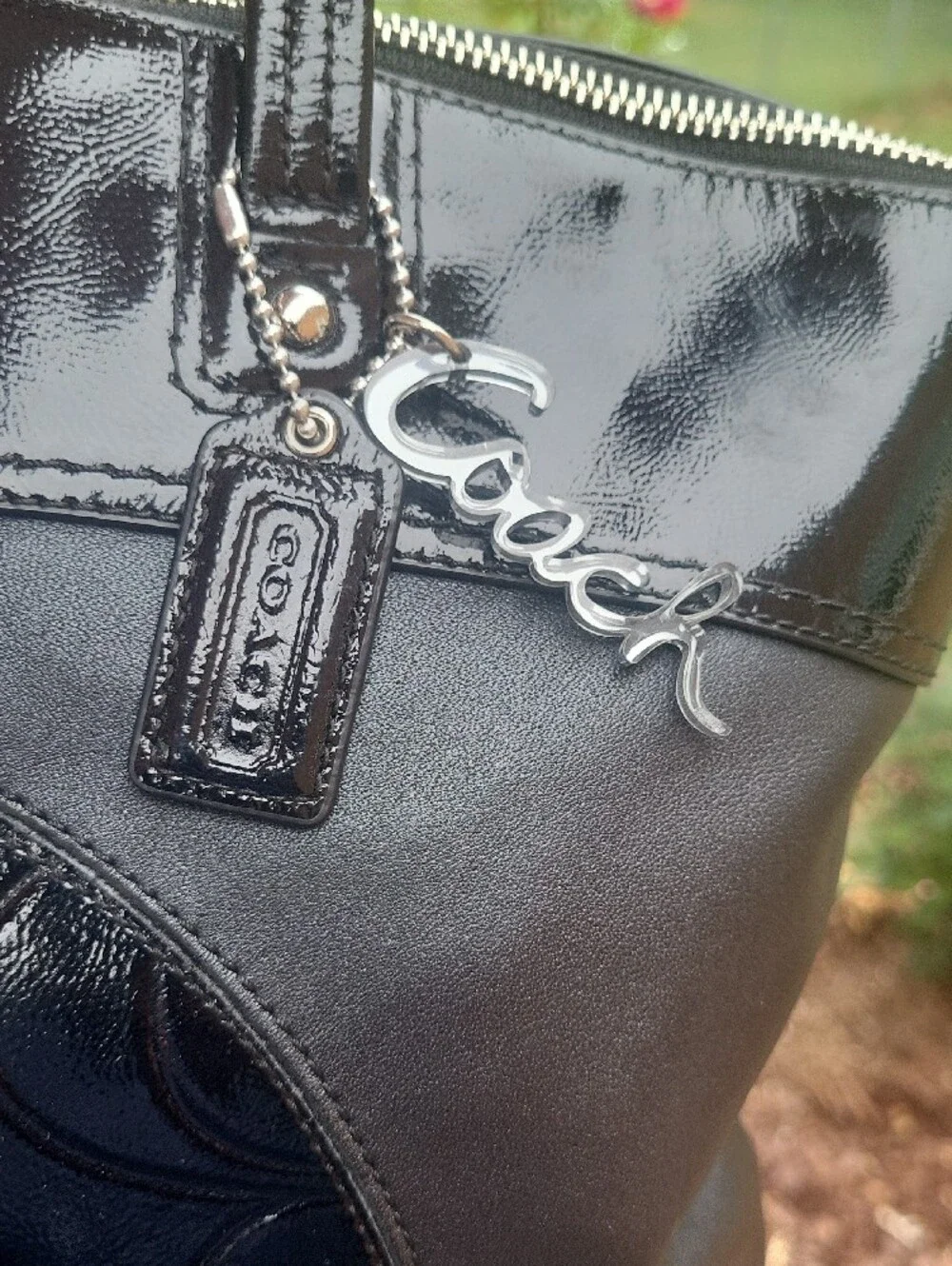 COACh Black Leather Tote with Gloss Accent - Designer Style
