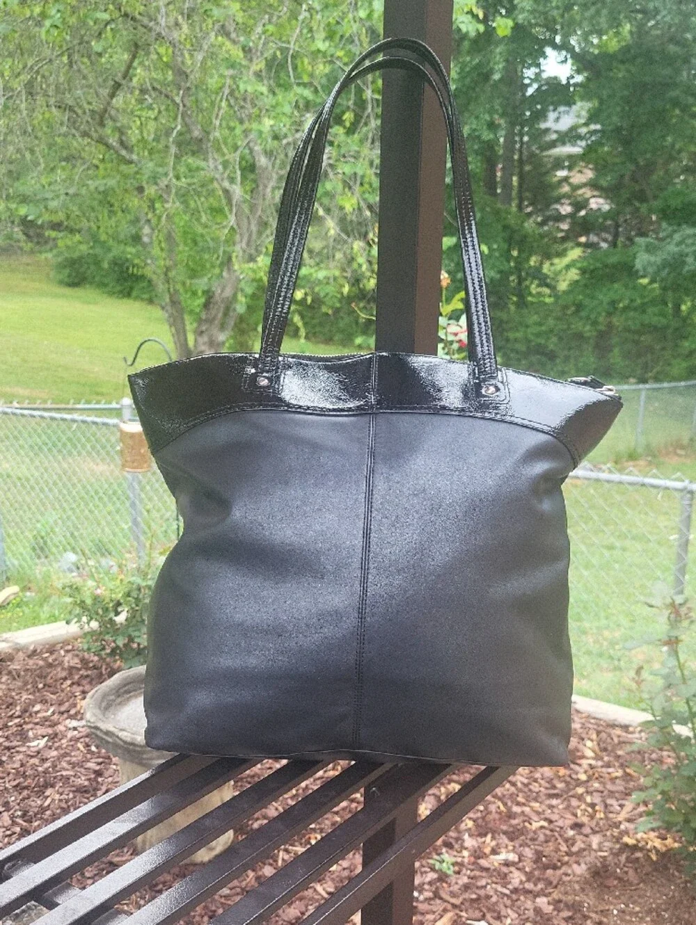 COACh Black Leather Tote with Gloss Accent - Designer Style