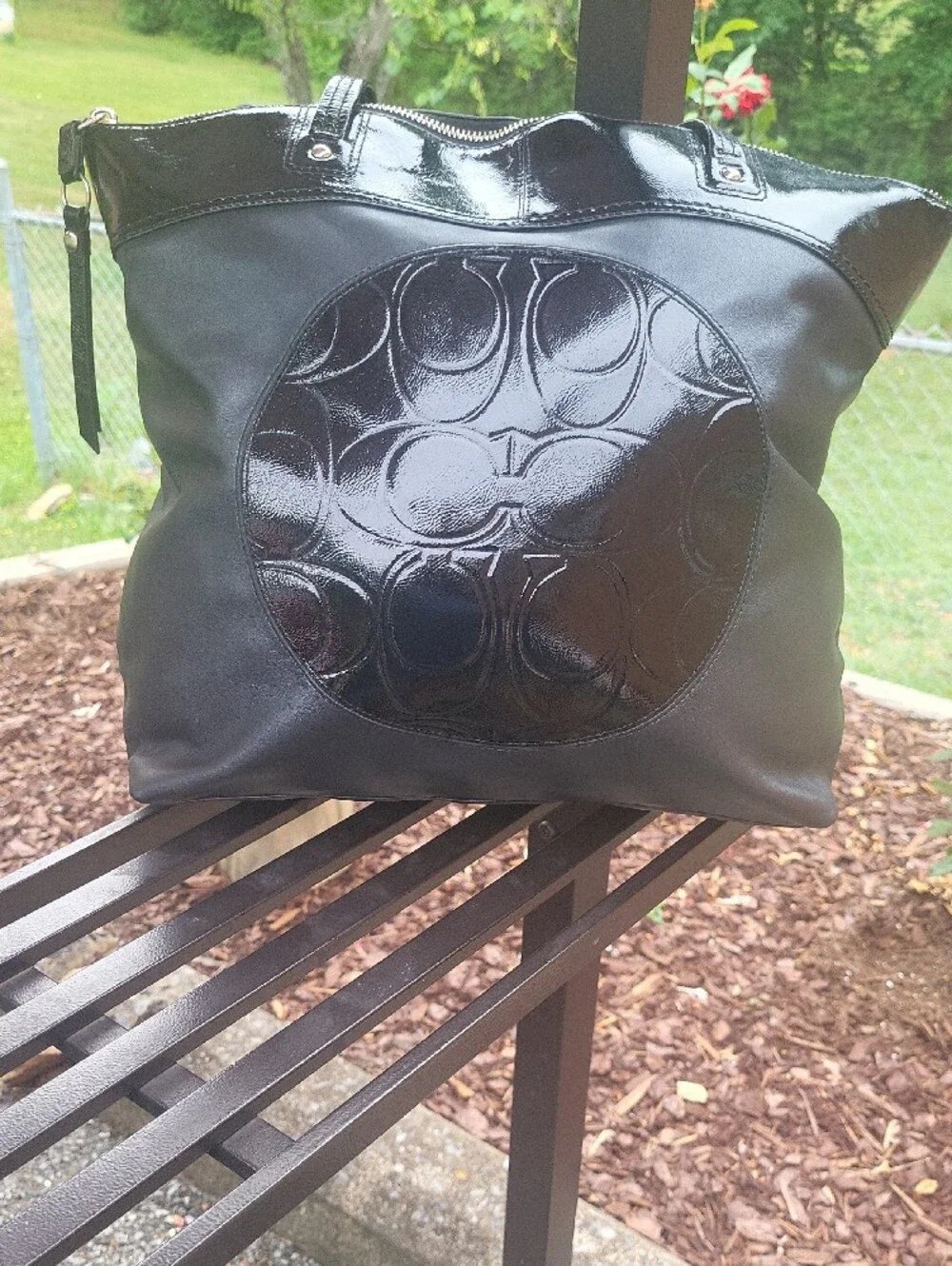 COACh Black Leather Tote with Gloss Accent - Designer Style