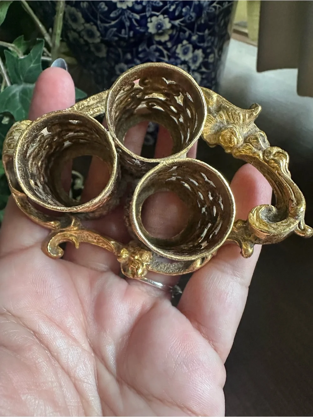 Vintage Ornate Metal Lipstick Holder - Gold Finish