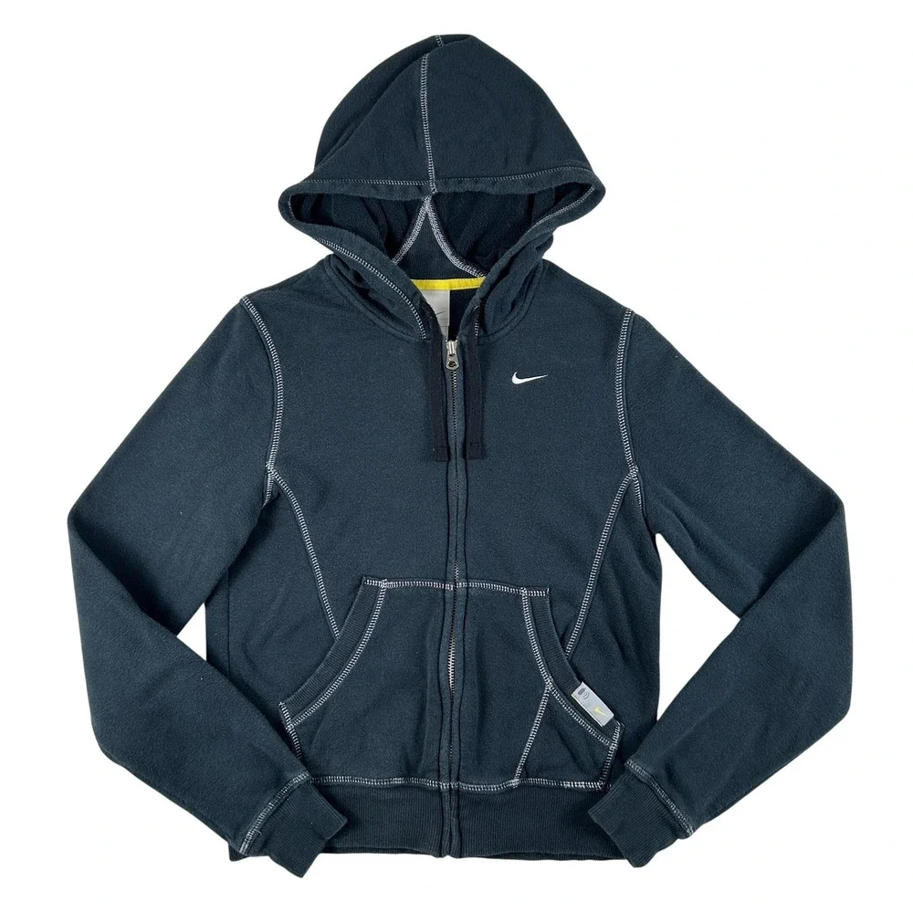 Vintage Nike‎ Hoodie Womens Small Full Zip Contrast Stitching Y2K 90s Silver Tag
