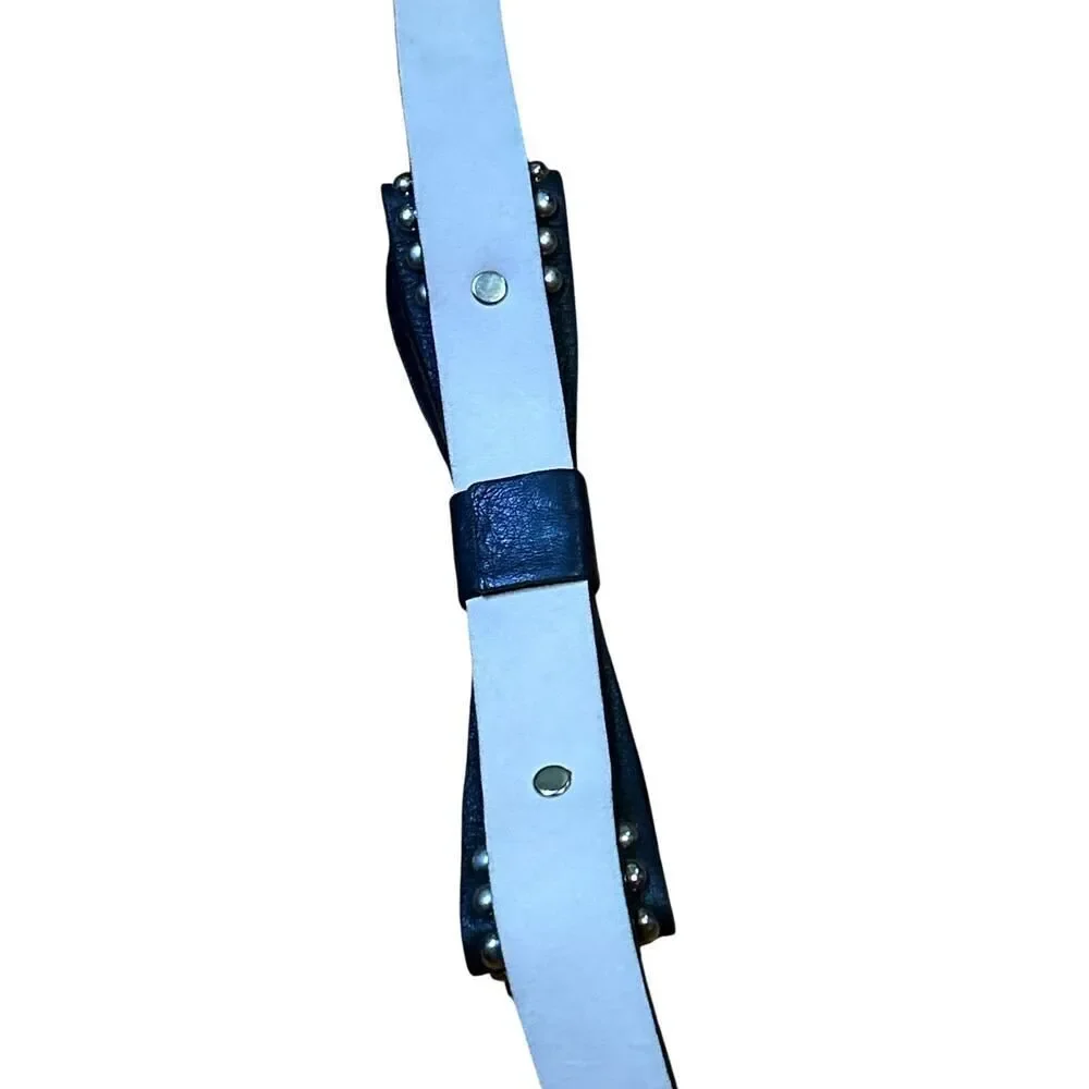 B-LOW THE BELT Black Leather Studded Bow Waistband Belt Size XS‎