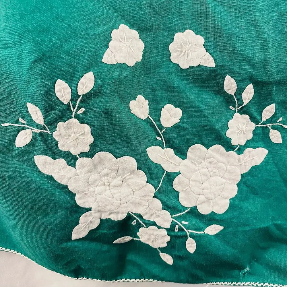 Vintage Green Table‎ Runner Placemats Napkins Floral Applique Cottagecore 8 sets