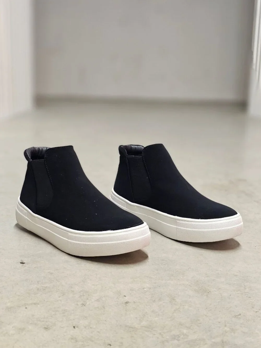 Black Chelsea Slip On Sneakers Platform Sole Minimalist Ankle Boots
