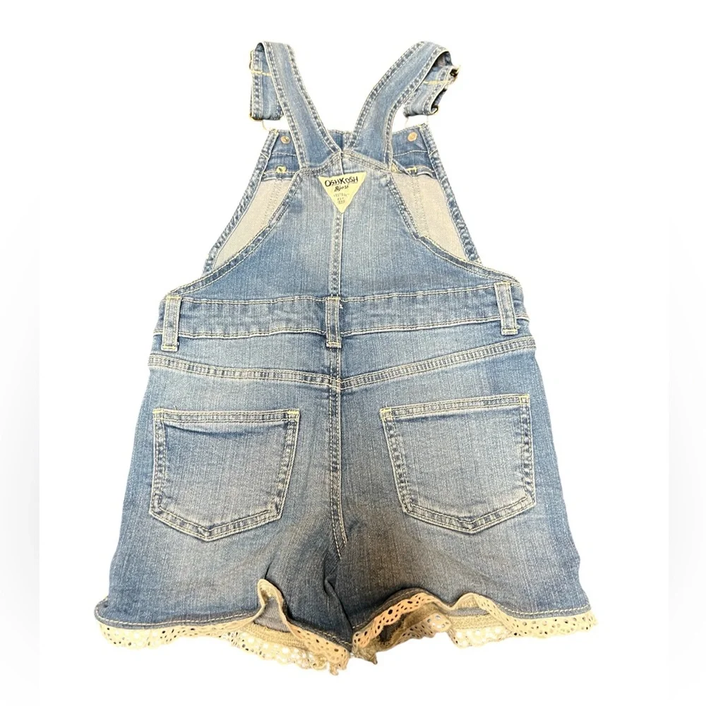 LIKE NEW - OshKosh B’Gosh Girl’s Denim Short Overalls - Size 4T, White Eyelet