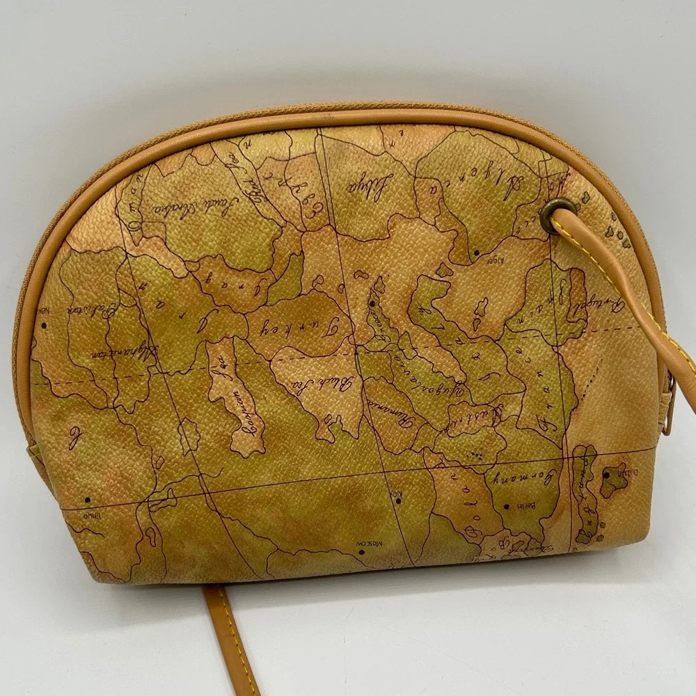 Allan Edward Vintage World Map Crossbody Bag Wristlet Set Tan Travel Neutral
