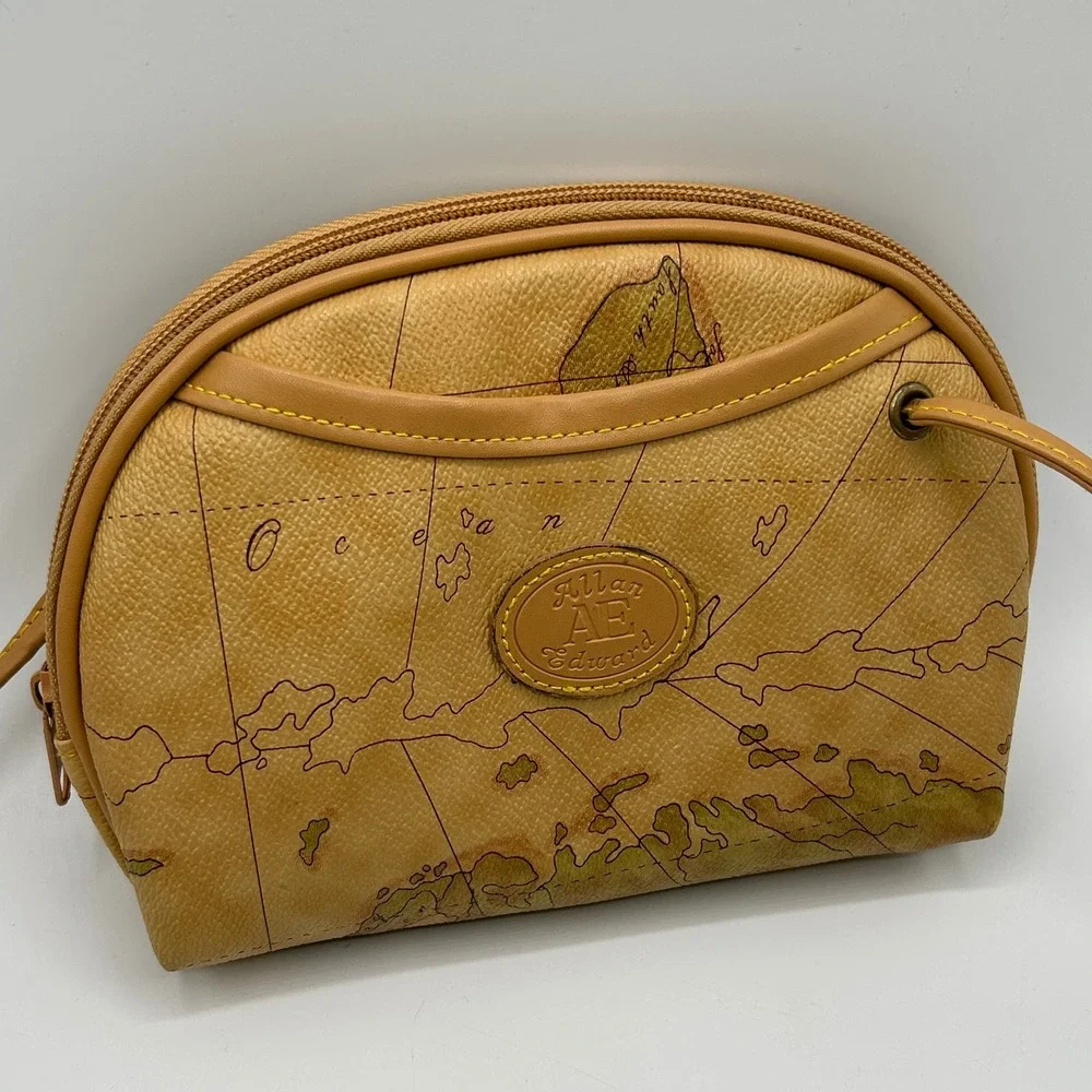 Allan Edward Vintage World Map Crossbody Bag Wristlet Set Tan Travel Neutral