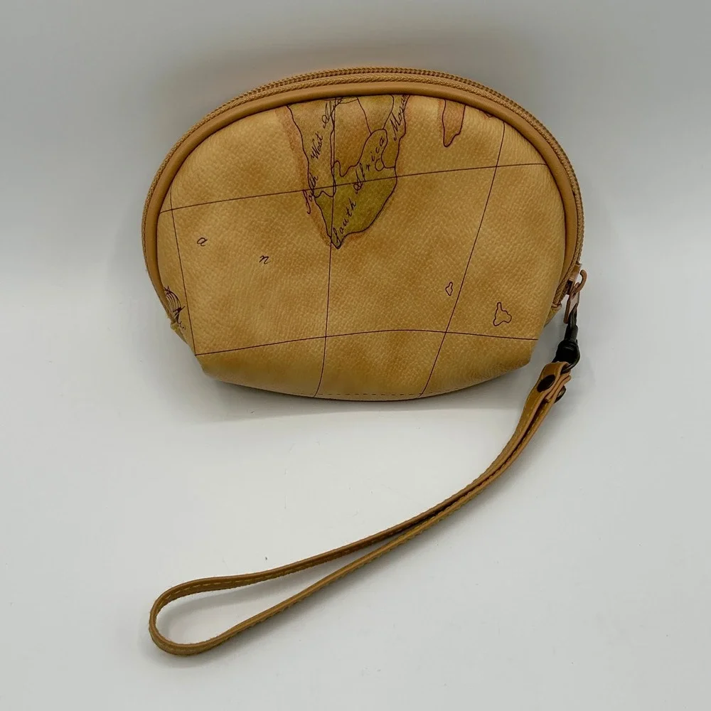 Allan Edward Vintage World Map Crossbody Bag Wristlet Set Tan Travel Neutral