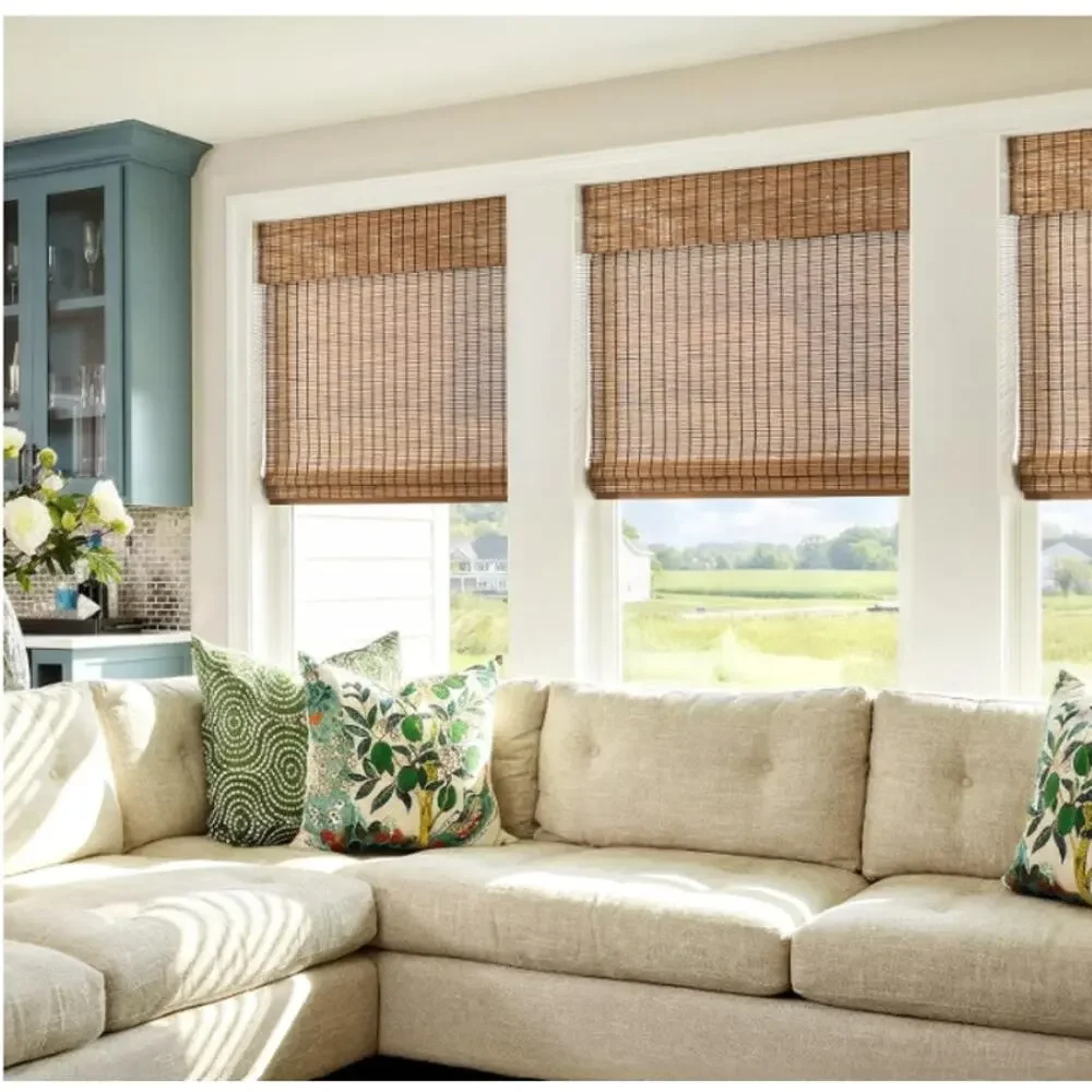 LazBlinds No-Drill Cordless Roman Shade - Light Filtering Natural Wood