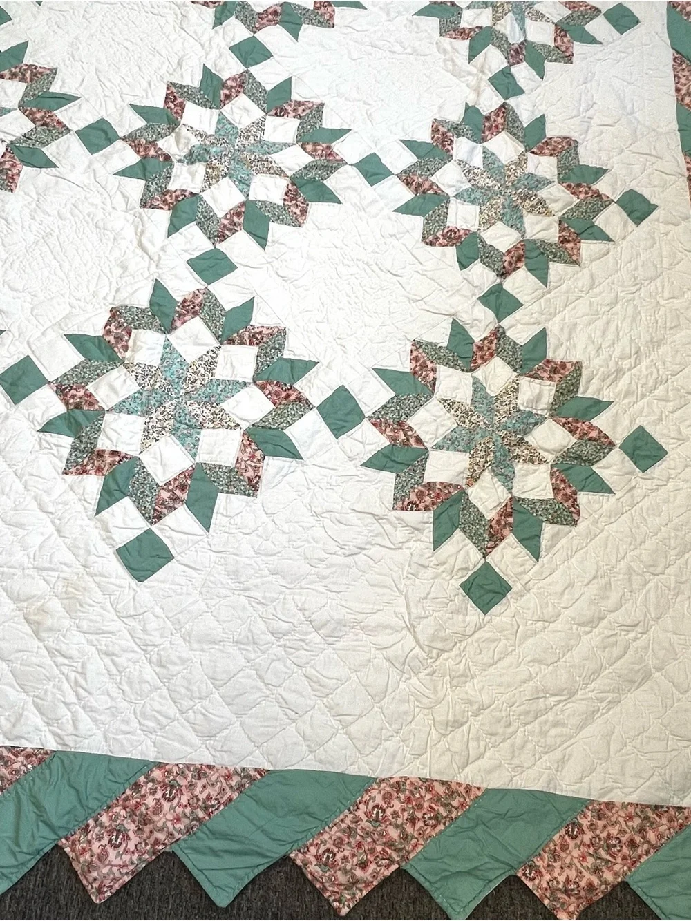 Handmade Vintage Eighth Point Star Patchwork Quilt Multicolor 85”x93” FLAW