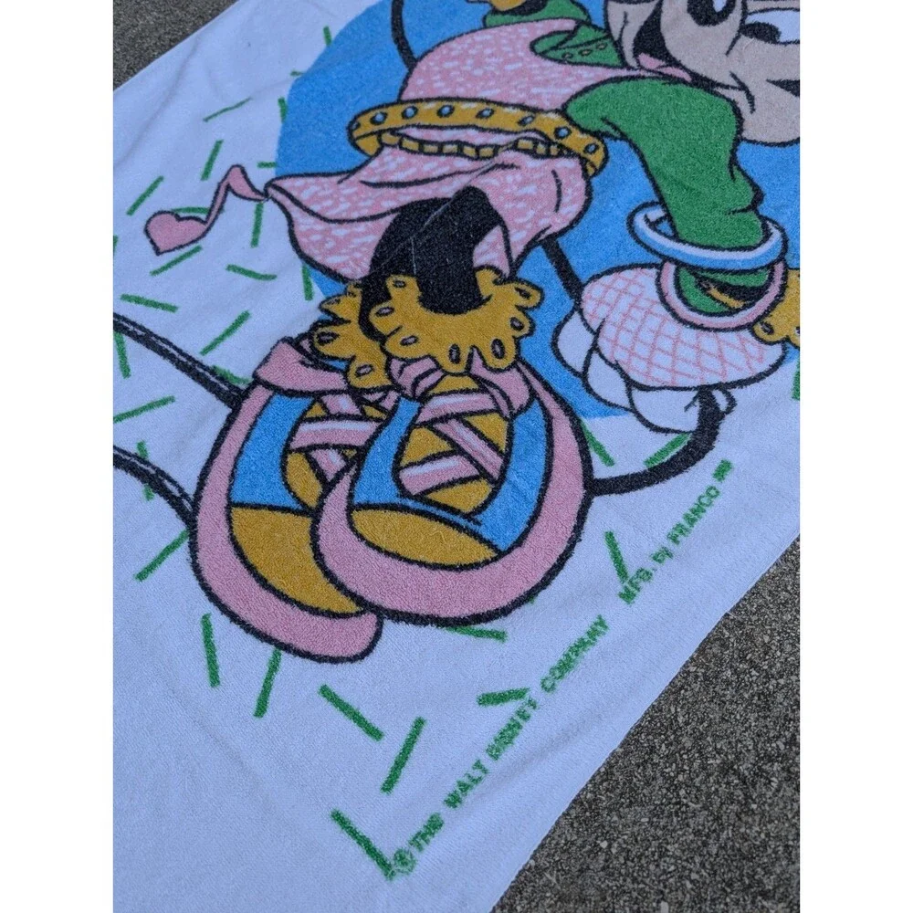 Disney Minnie Mouse 1980s Vintage Beach Towel Franco Tag Mousercise Rare Cotton