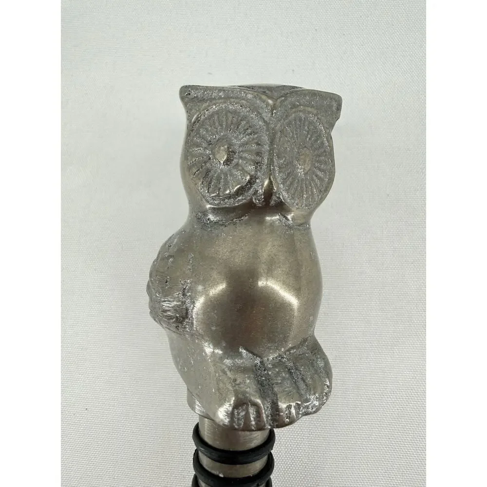Owl Wine Bottle Stopper Pewter Metal Barware Kitchen Decor Gift 5 Inch