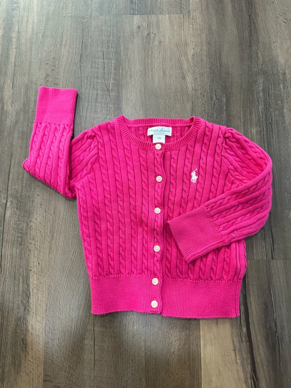 Ralph Lauren Classic Fuschia Cable-Knit Cardigan