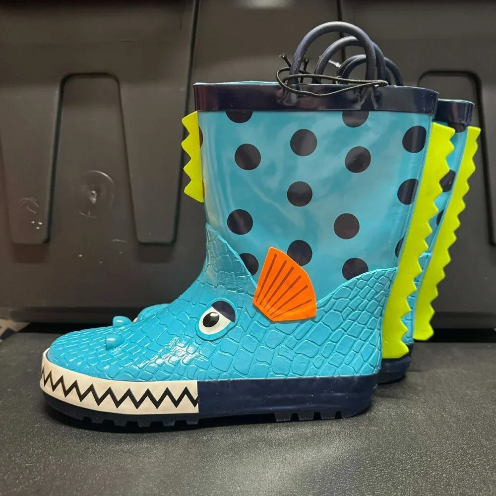 Kids Blue Dinosaur Rain Boots Size 3 NWT