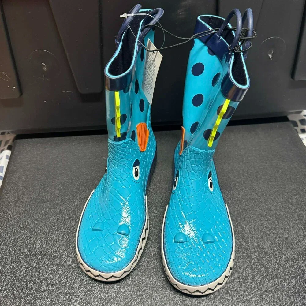 Kids Blue Dinosaur Rain Boots Size 3 NWT
