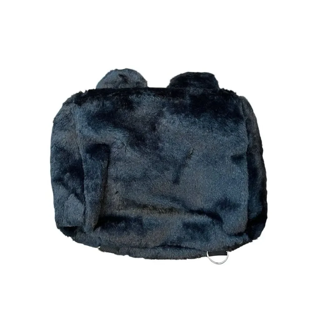 Faux Fur Plush Black Kitty Cat Backpack Stuffed Animal Bag Cute Girls Purse New