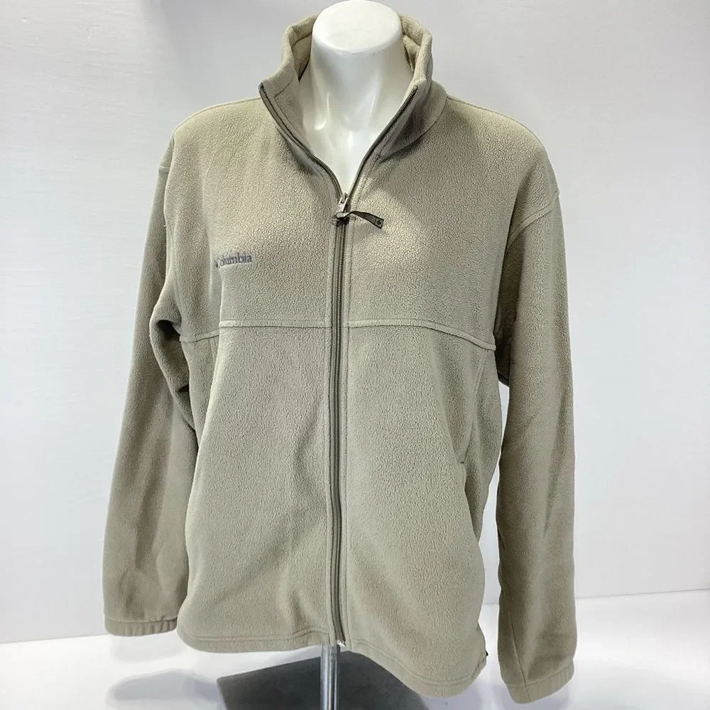 Columbia Fleece Jacket Beige Full-Zip Men’s M Zip Front
