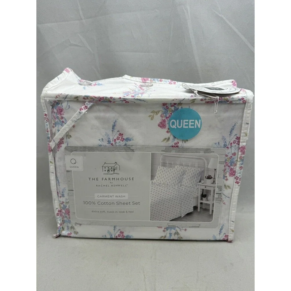 The Farmhouse by Rachel Ashwell Shabby Chic Blue Pink Floral Sheet Set Queen