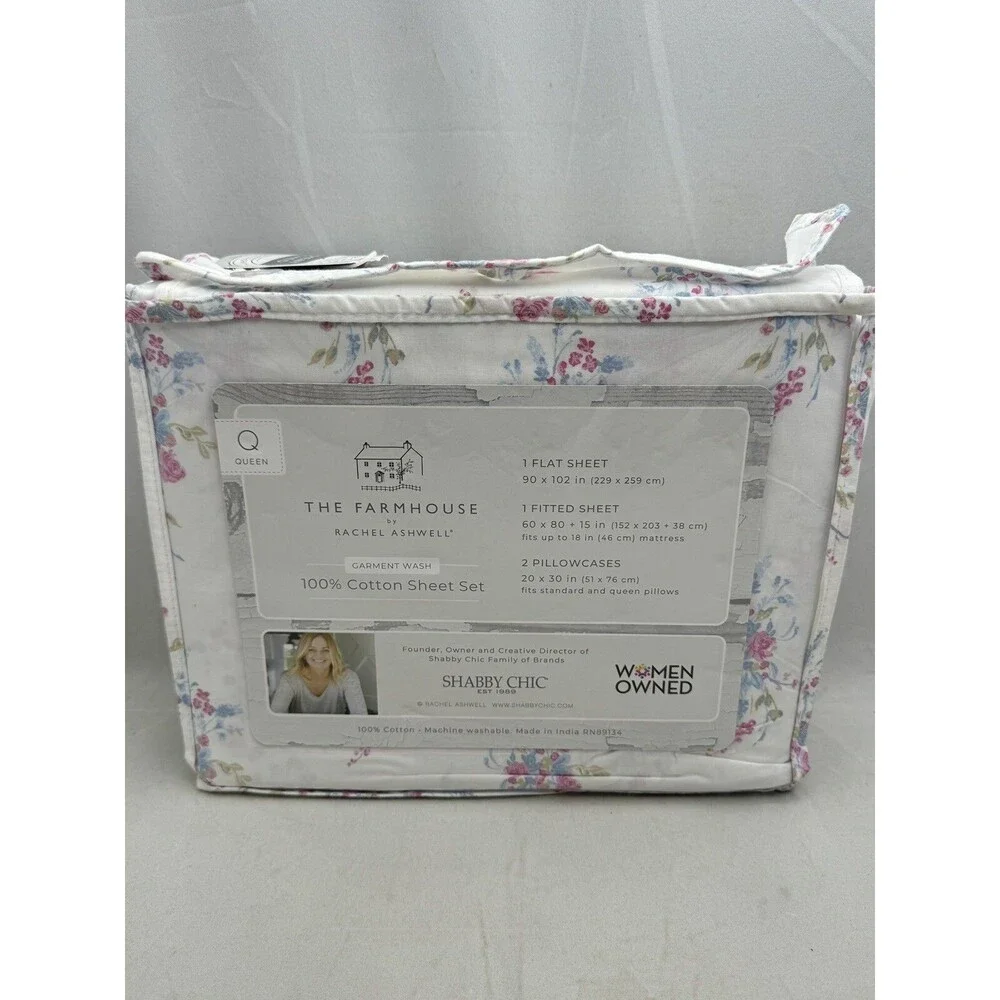 The Farmhouse by Rachel Ashwell Shabby Chic Blue Pink Floral Sheet Set Queen
