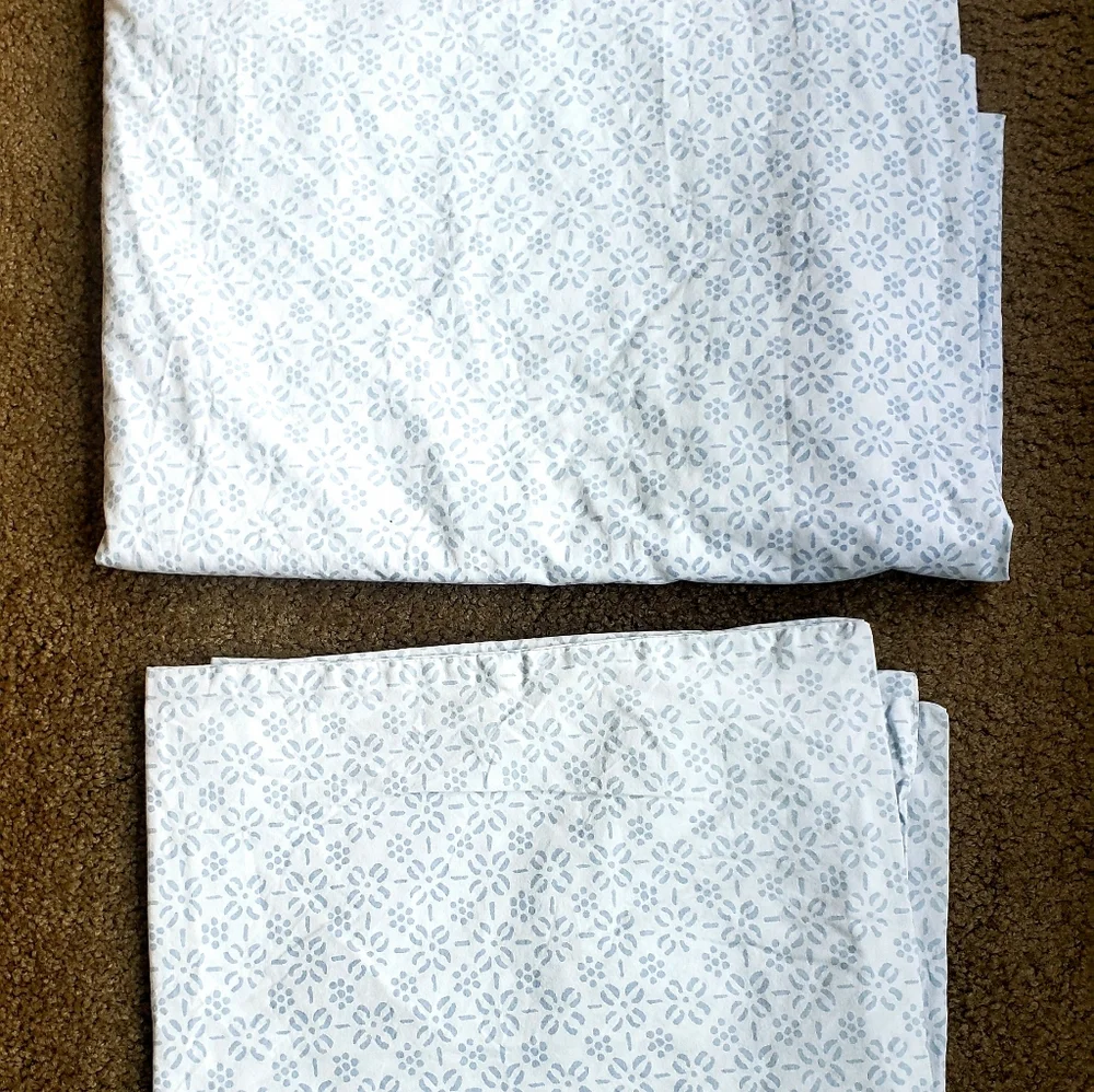 Garnet Hill Set Flat Twin Sheet + 1 Pillowcase Cotton Blue