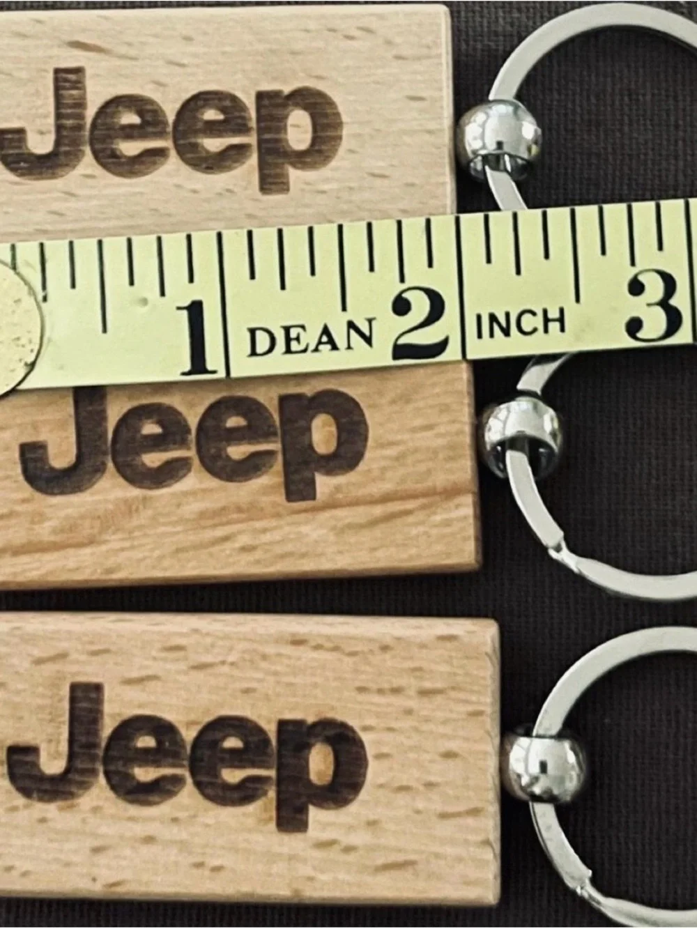 Jeep Branded Wooden Key Set of 3 in Natural Wood and Silver