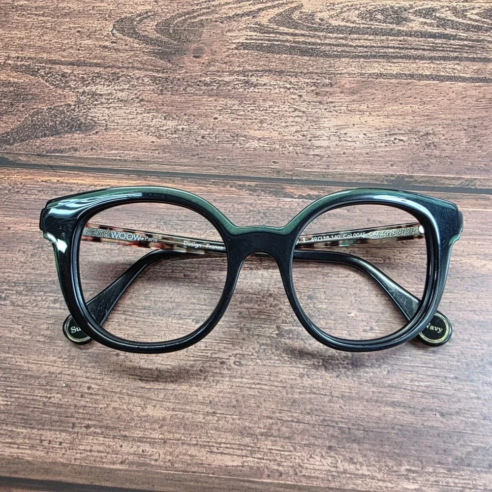 WOOW Paris Super Wavy 1 Eyeglasses Black Tortoise Teal 49-18-140 Col 0045