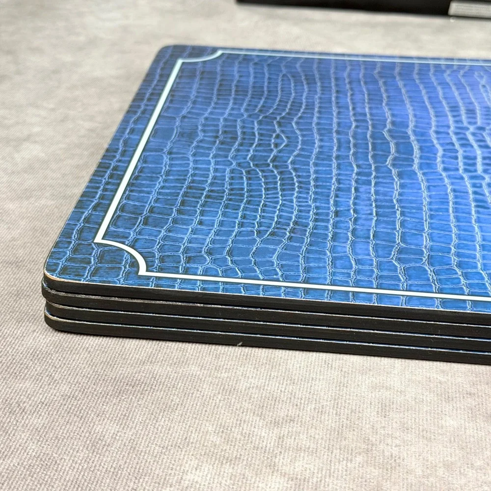 Pimpernel Blue Croc Leather Looking Placemats Set of 4 Cork Back Heat Resistant