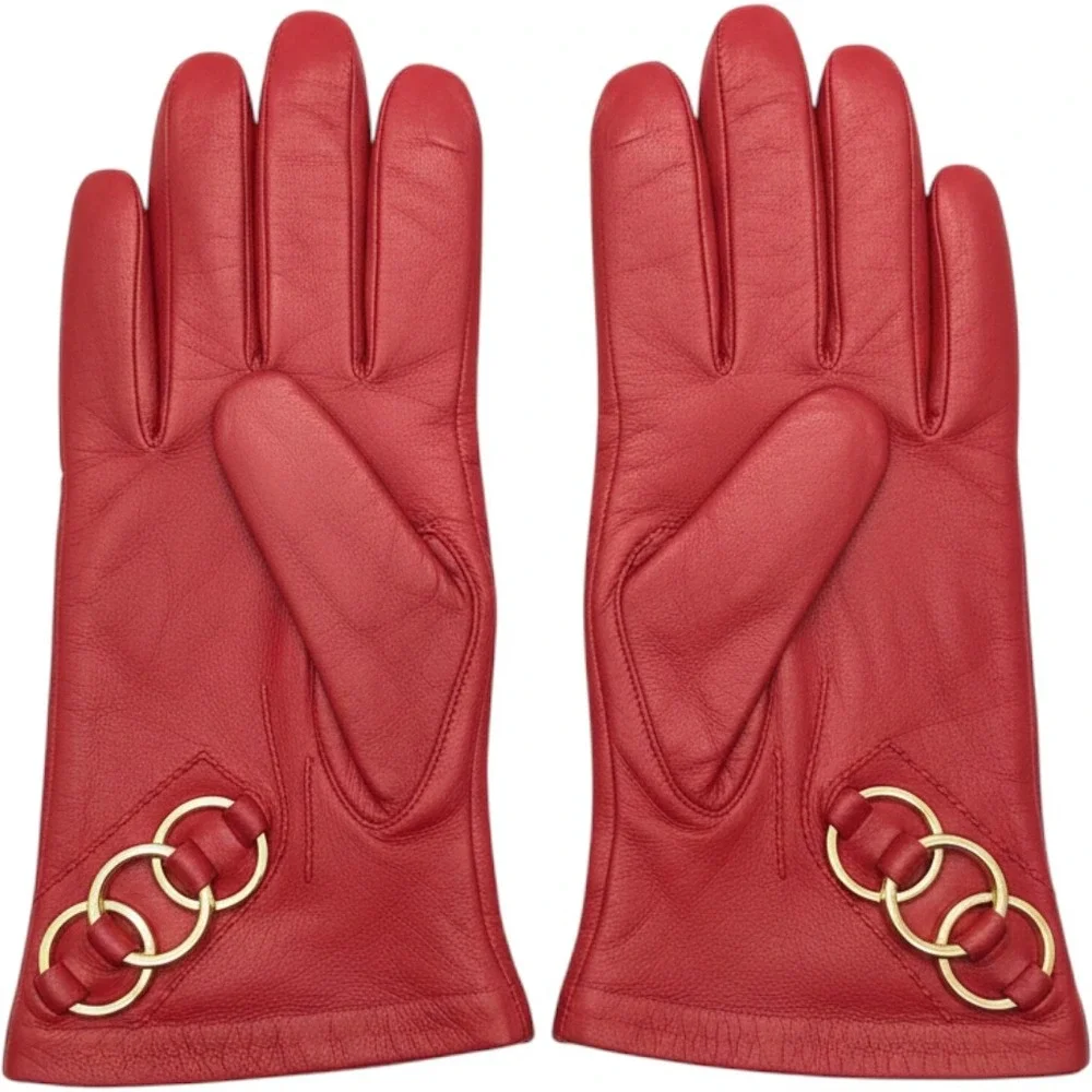 Vintage‎ Women's Lazarus Red Leather Gloves Size 6.5  Made In Italy Gold Accents