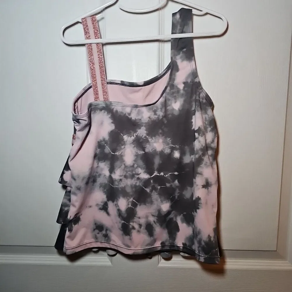 Justice Girls Pink Gray 2 Piece Bathing Suit Tankini 14