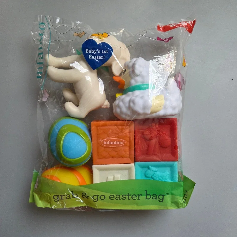 Infantino Grab & Go Easter Bag‎ Baby Toy Set Blocks Eggs Lamb Duck 8 Piece NIP