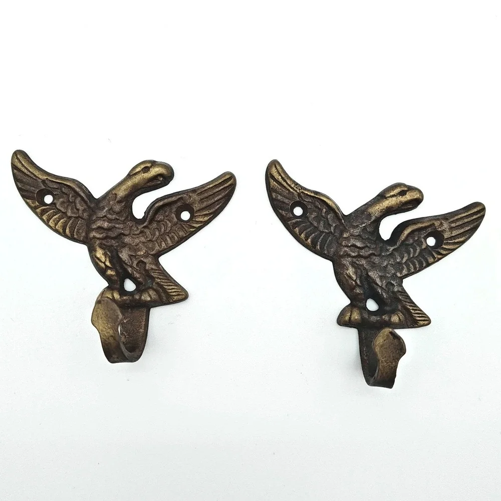 Vintage‎ Brass Eagle Wall Hooks Pair Amerock A6069 Patriotic Coat Hat Hooks