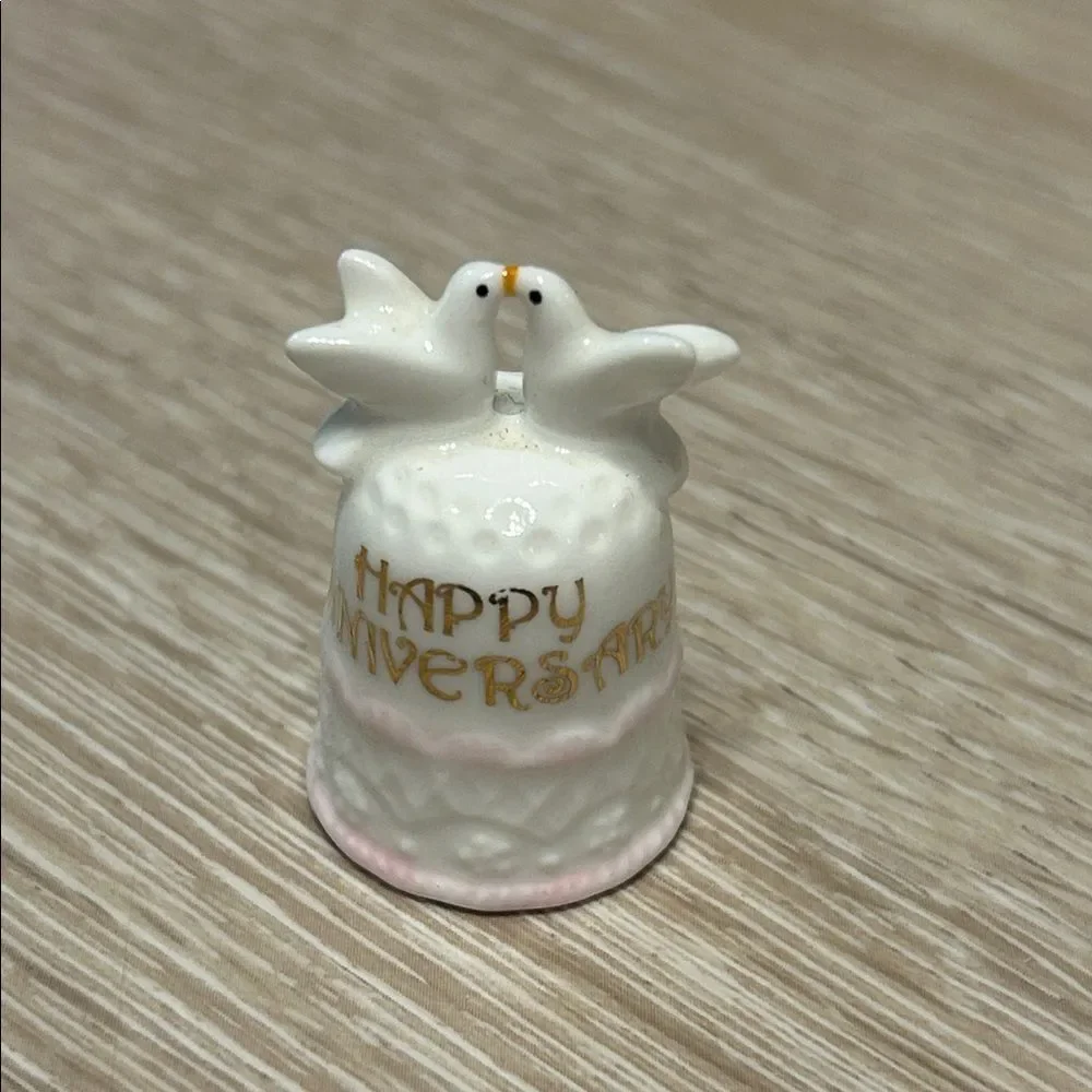 Enesco Happy Anniversary Porcelain Thimble with Doves - White and Pink 1.5in