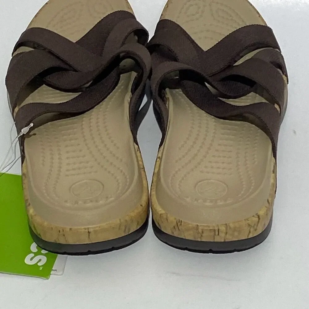 Crocs Women's Brown‎ Tan Edie Strappy Stretch Criss Cross Sandal Size W6 NWT