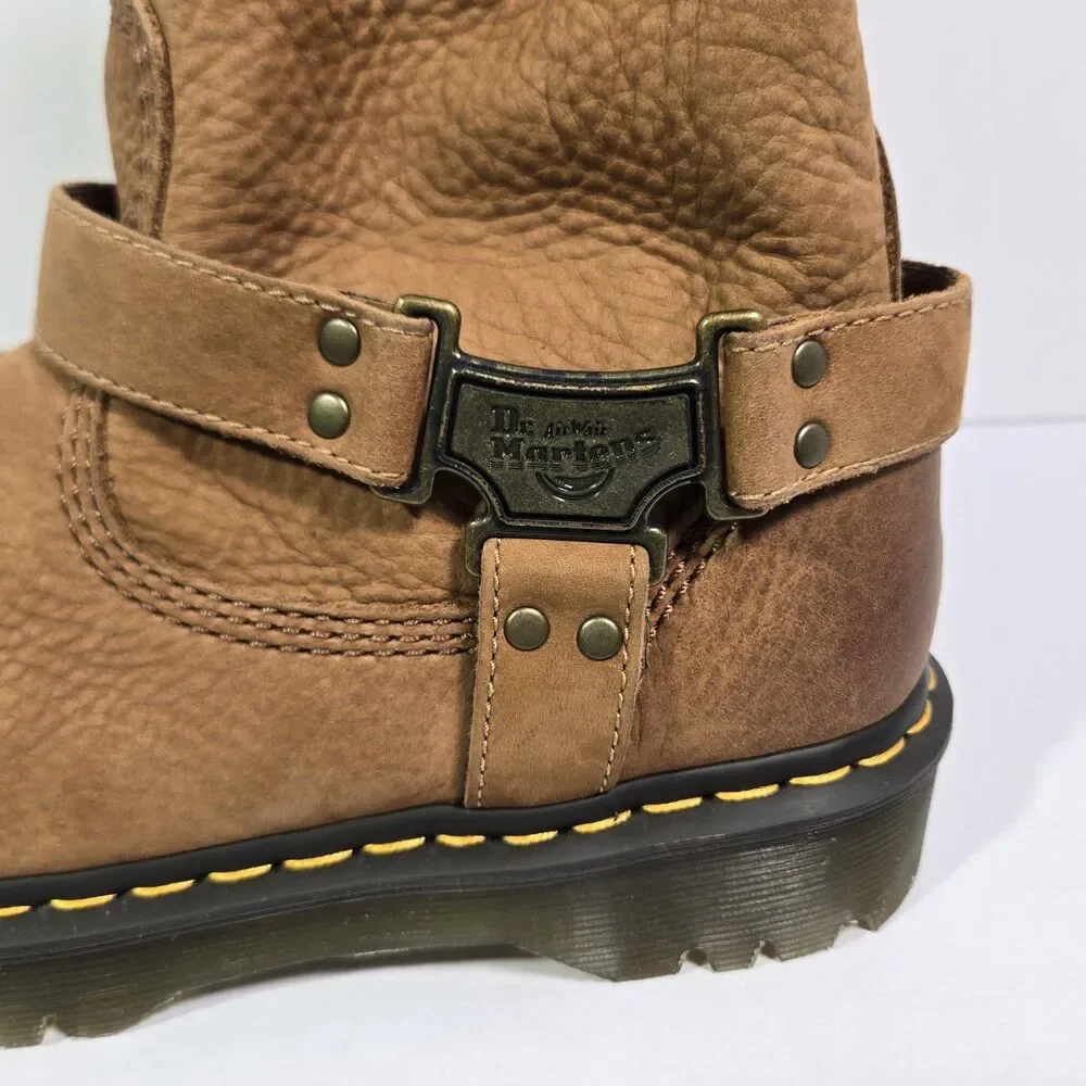 Dr Martens Aniston HI Tumble Nubuck Biker Leather Boots Desert Brown Mens 10