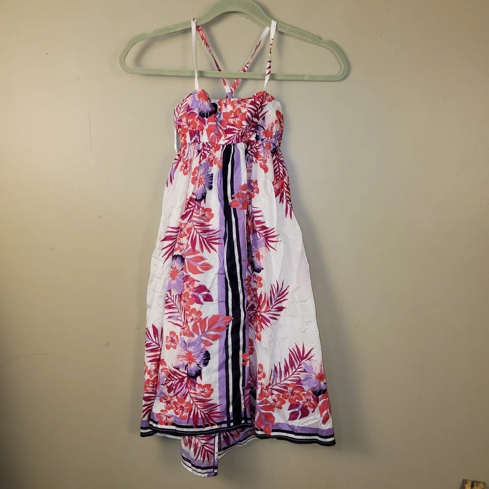 Old Navy Girls Floral Halter Dress Size M Pink‎ Purple Tropical Sundress