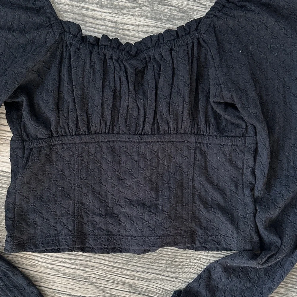 Free People Ladybug Long Sleeve‎ Sweetheart Neck cropped blouse Black small