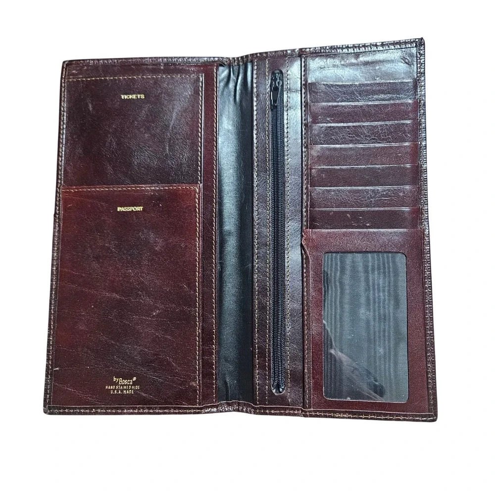 Vintage Bosca Hand Stained Leather Travel Wallet Passport Ticket Holder USA Made