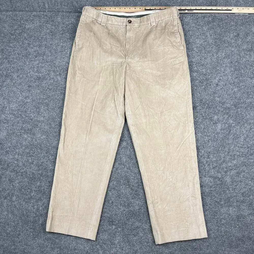 L.L.Bean Corduroy Pants Mens‎ Size 38 Beige Comfort Waist Casual Straight Leg