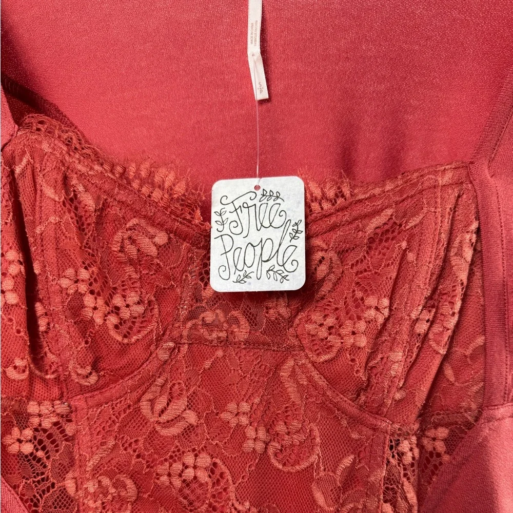 NWT Free People Long Sleeve Lace Trim Blouse in Rose‎ Size Small