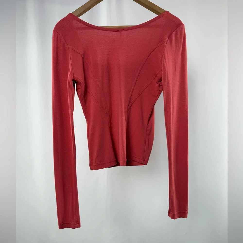 NWT Free People Long Sleeve Lace Trim Blouse in Rose‎ Size Small