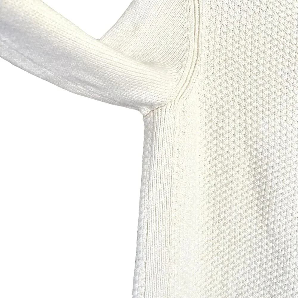 Talbots Turtleneck Tunic Sweater Womens S Ivory Cotton Blend Side Buttons Slits